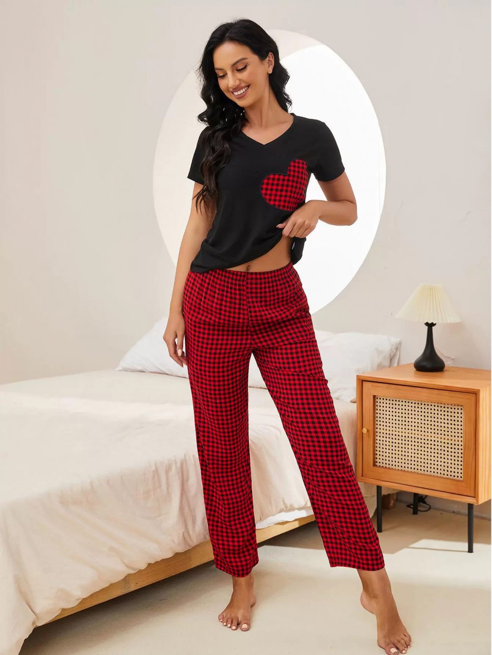 Autumn plaid heart-shaped pajamas - 图片 9