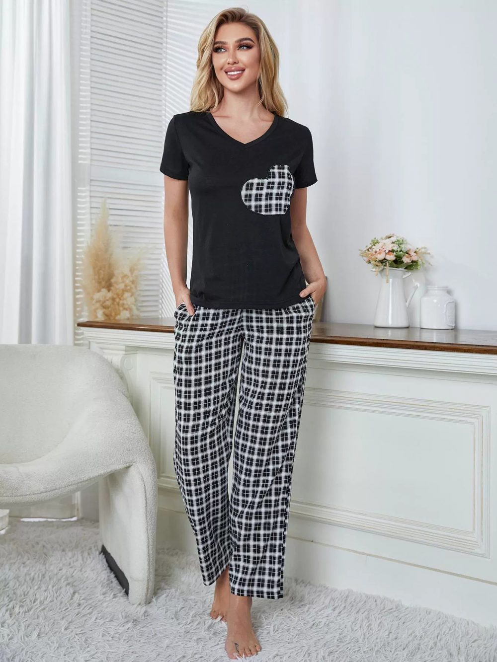 Autumn plaid heart-shaped pajamas - 图片 2