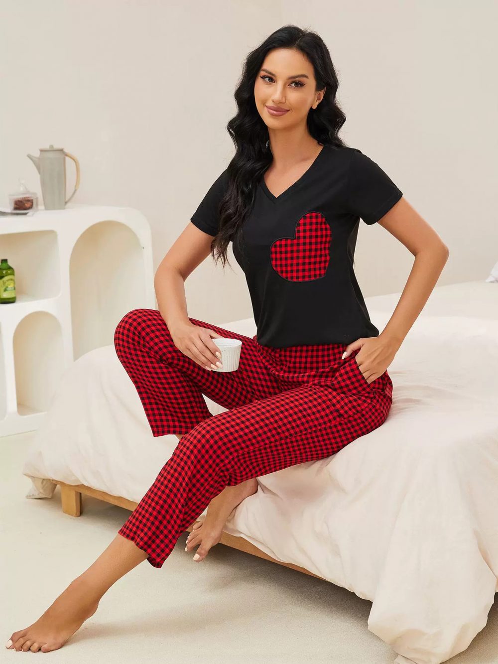 Autumn plaid heart-shaped pajamas - 图片 10