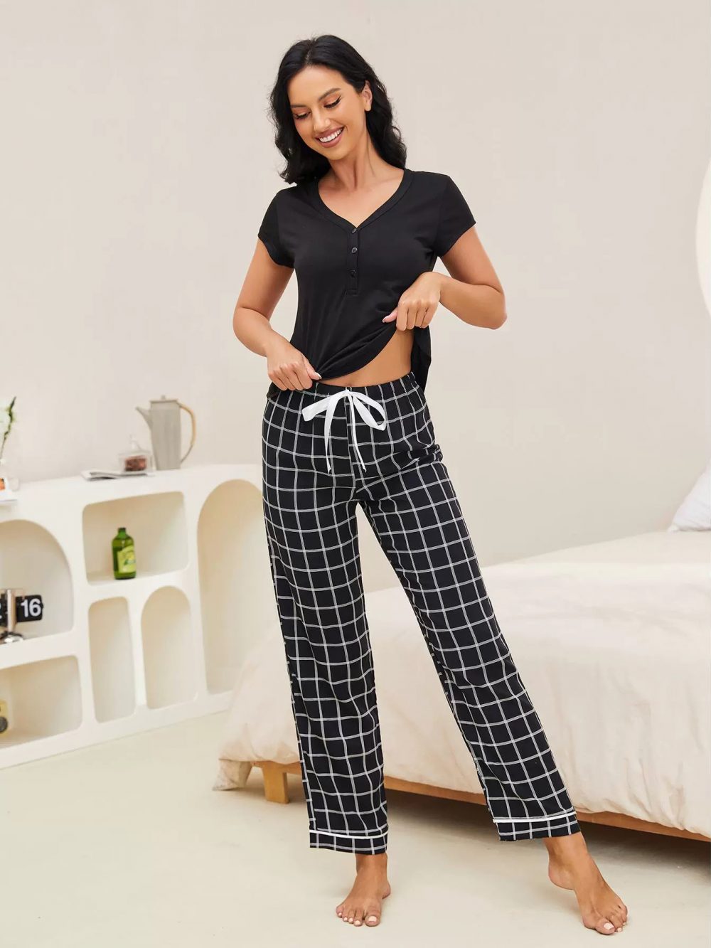 Simple short sleeved long pants home suit set - 图片 8
