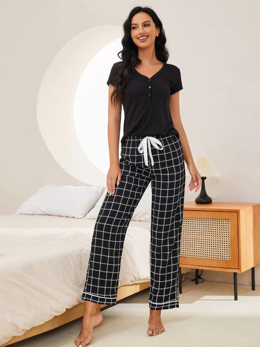 Simple short sleeved long pants home suit set - 图片 6