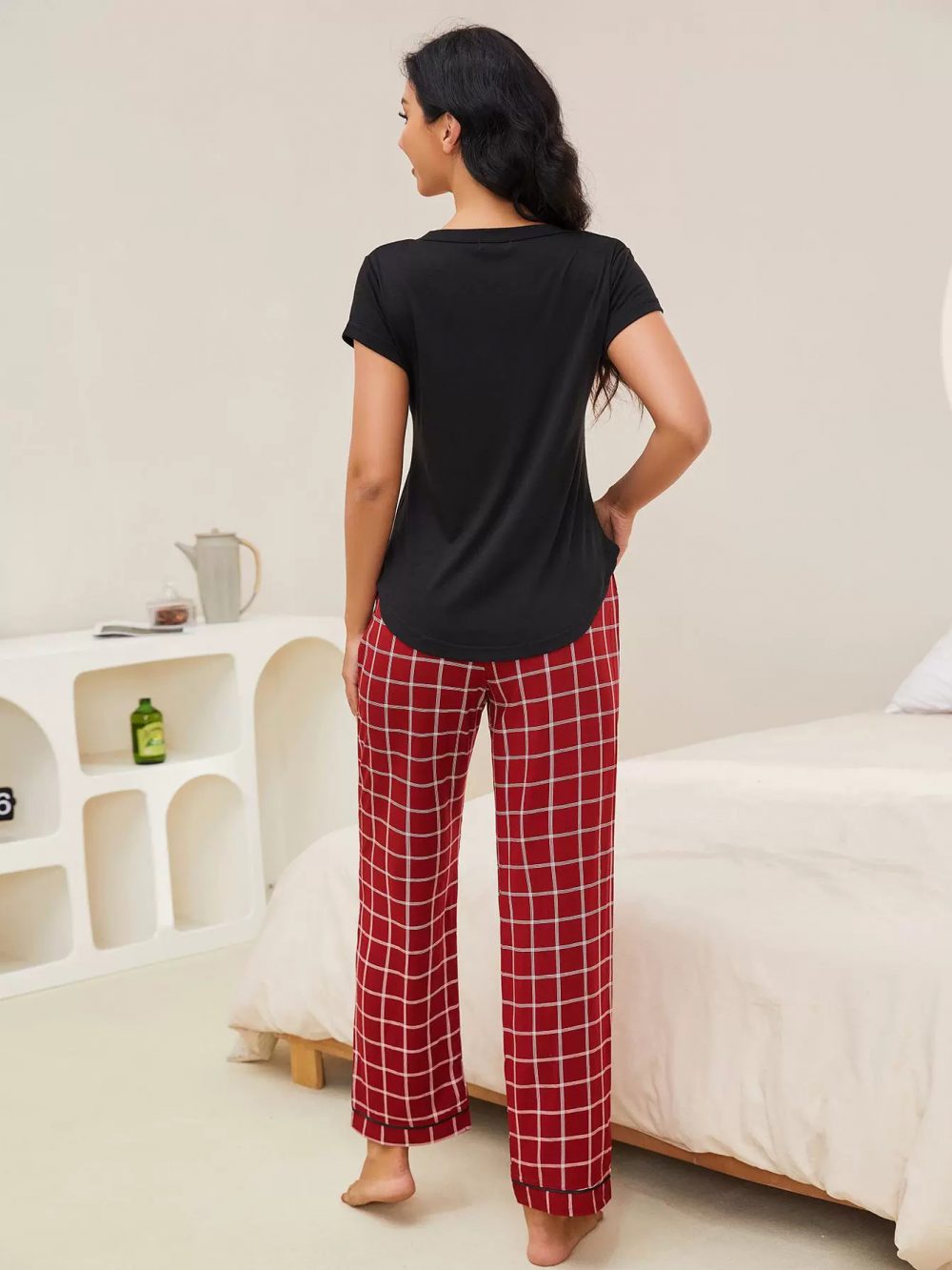 Simple short sleeved long pants home suit set - 图片 20