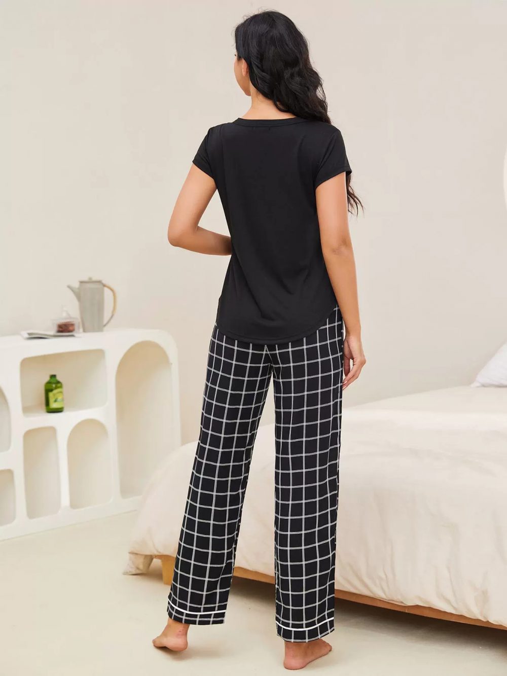Simple short sleeved long pants home suit set - 图片 10