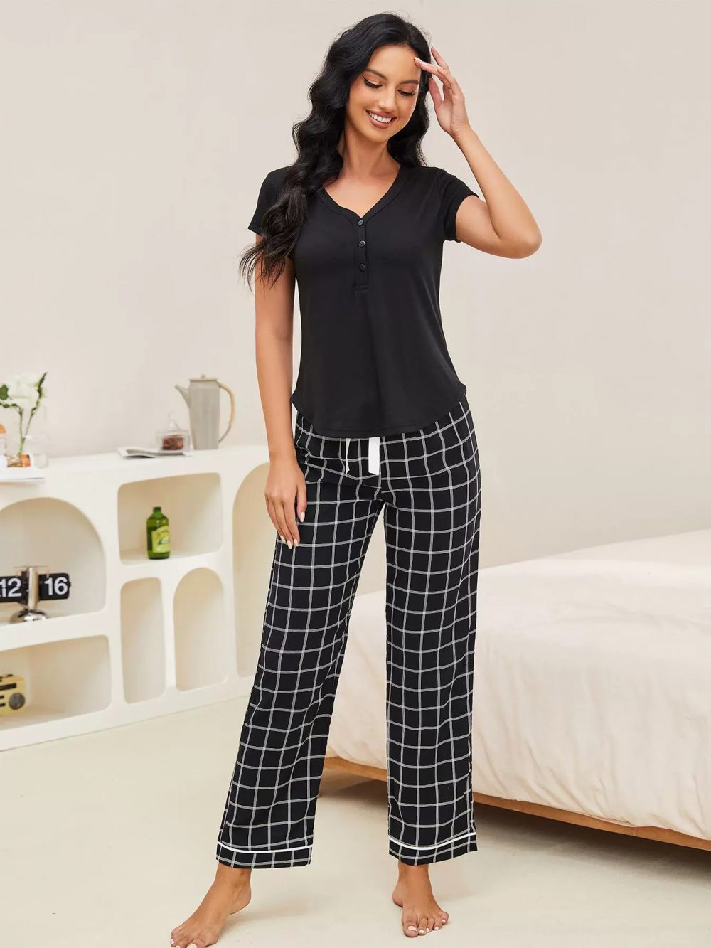 Simple short sleeved long pants home suit set - 图片 9