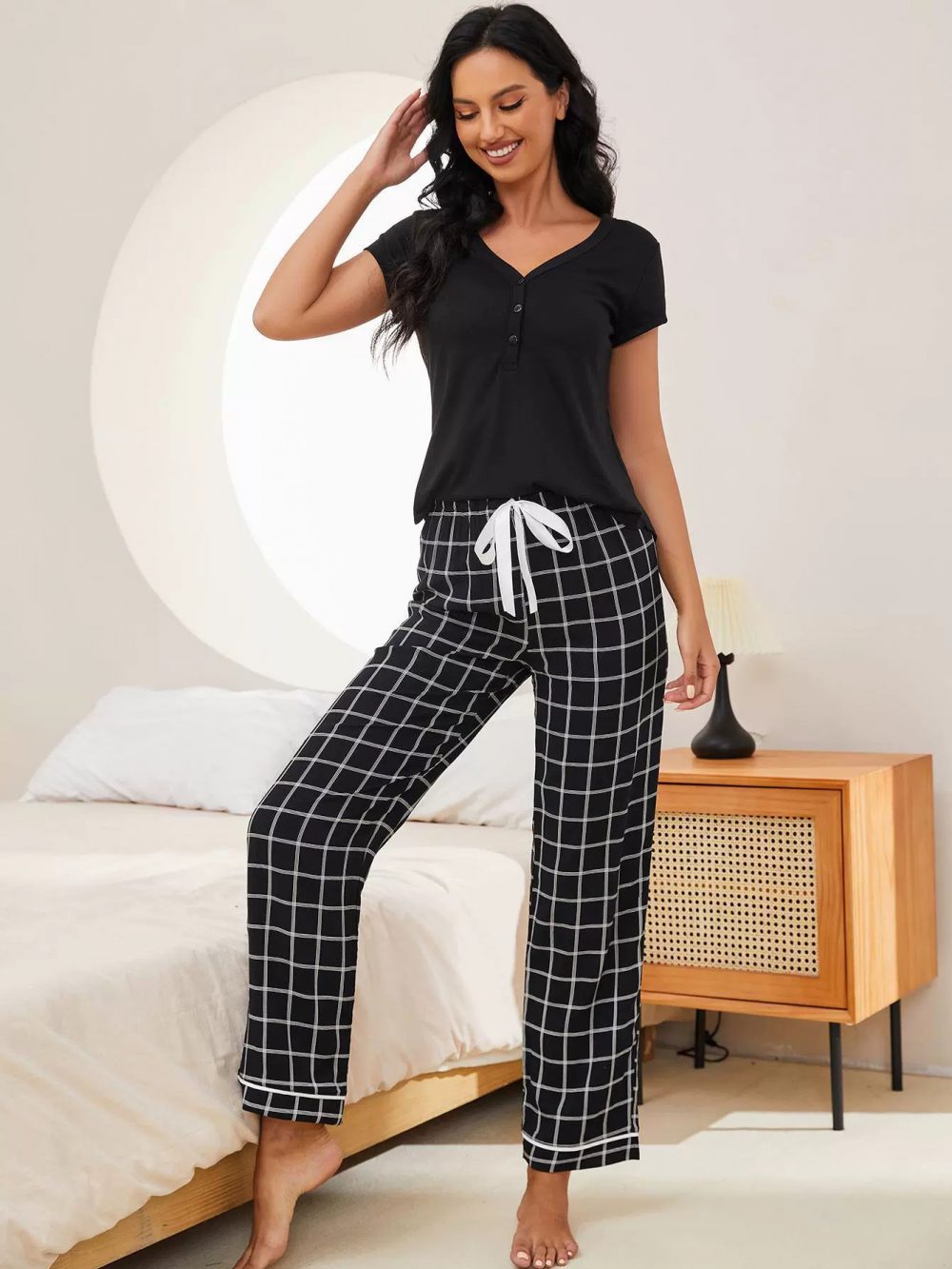 Simple short sleeved long pants home suit set - 图片 7