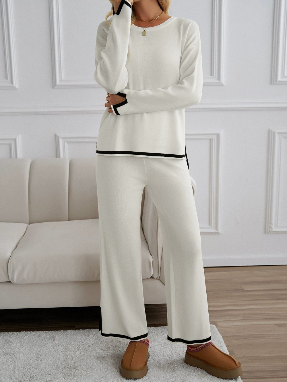 Simple short sleeved long pants home suit set - 图片 13
