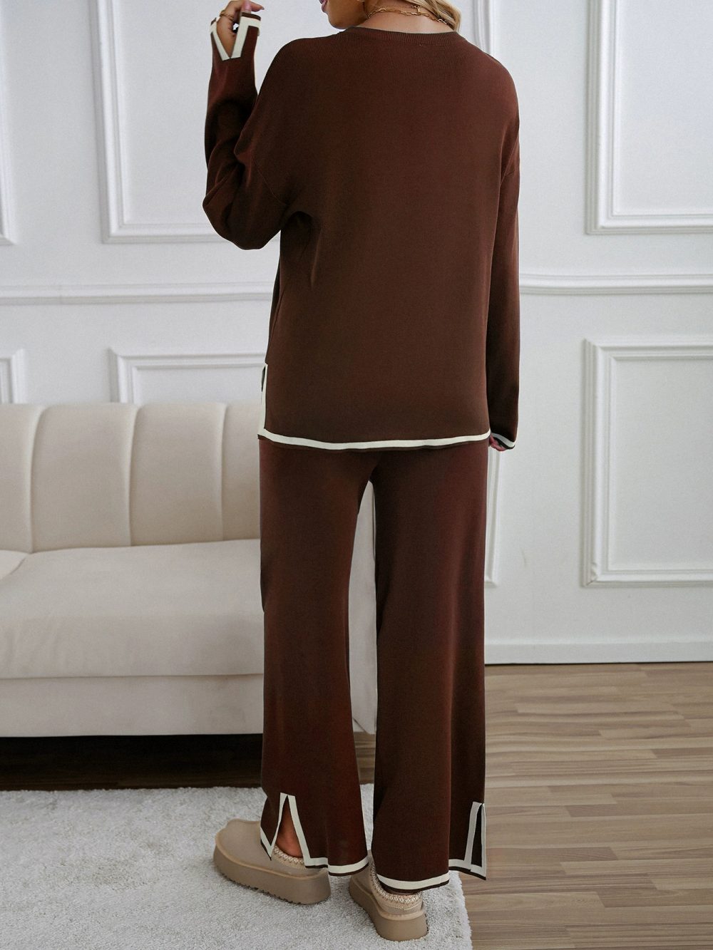 Simple short sleeved long pants home suit set - 图片 5