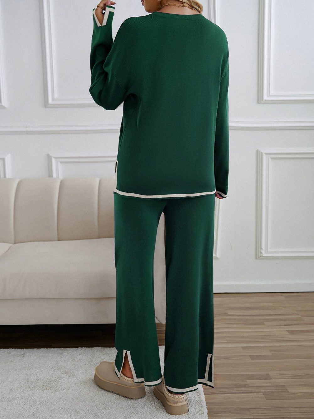 Simple short sleeved long pants home suit set - 图片 12