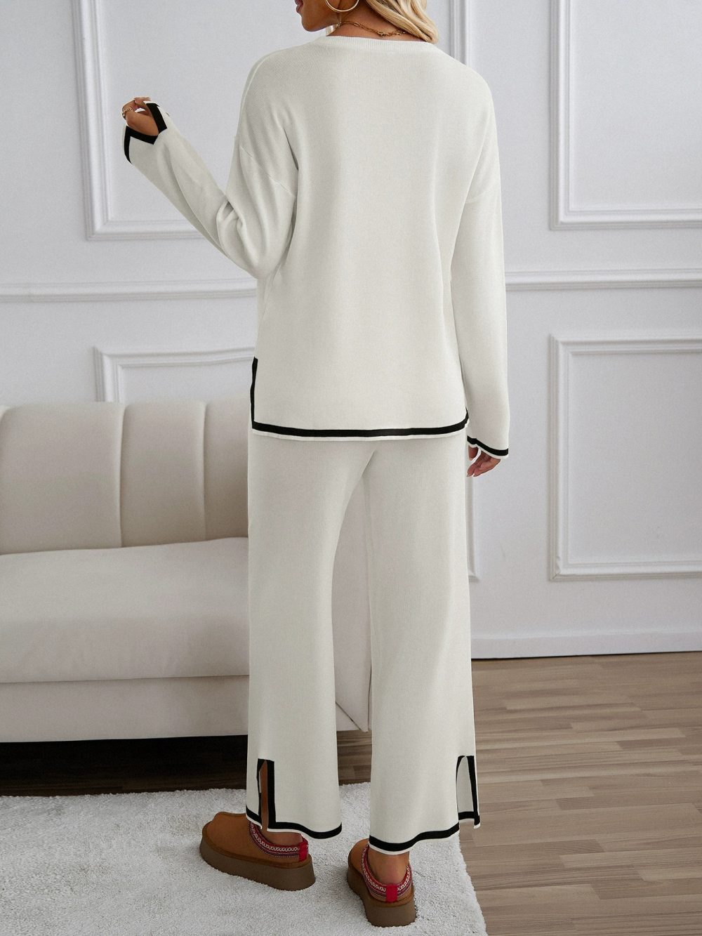 Simple short sleeved long pants home suit set - 图片 15