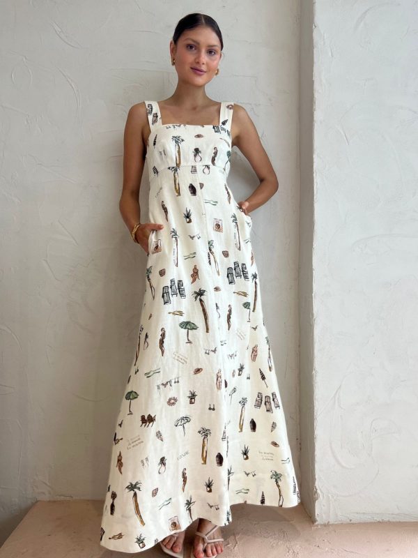 Cotton and linen graffiti camisole long skirt