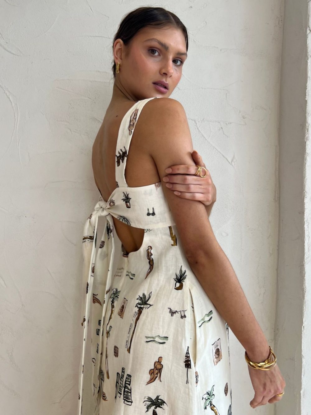 Cotton and linen graffiti camisole long skirt - 图片 3