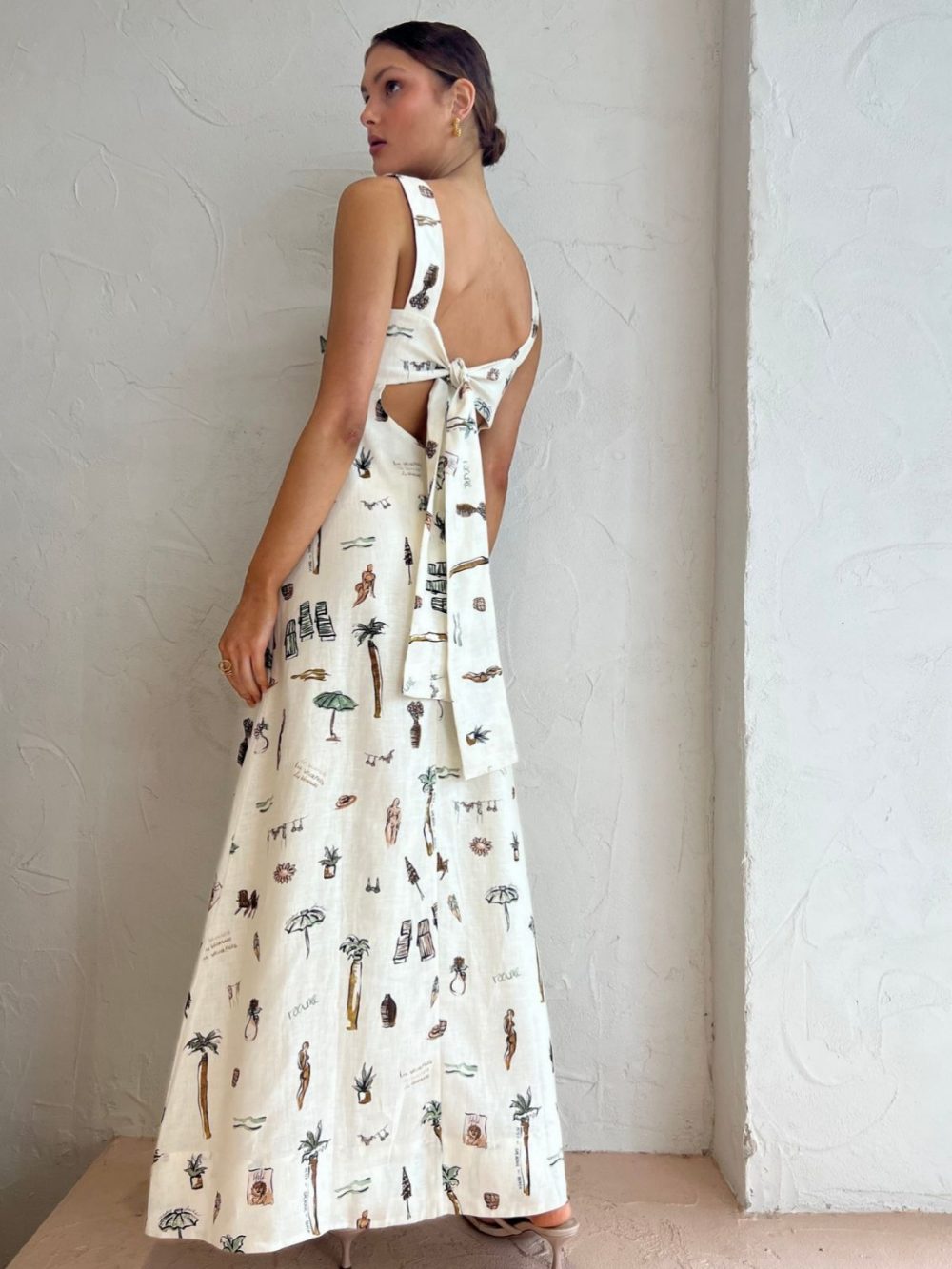 Cotton and linen graffiti camisole long skirt - 图片 2