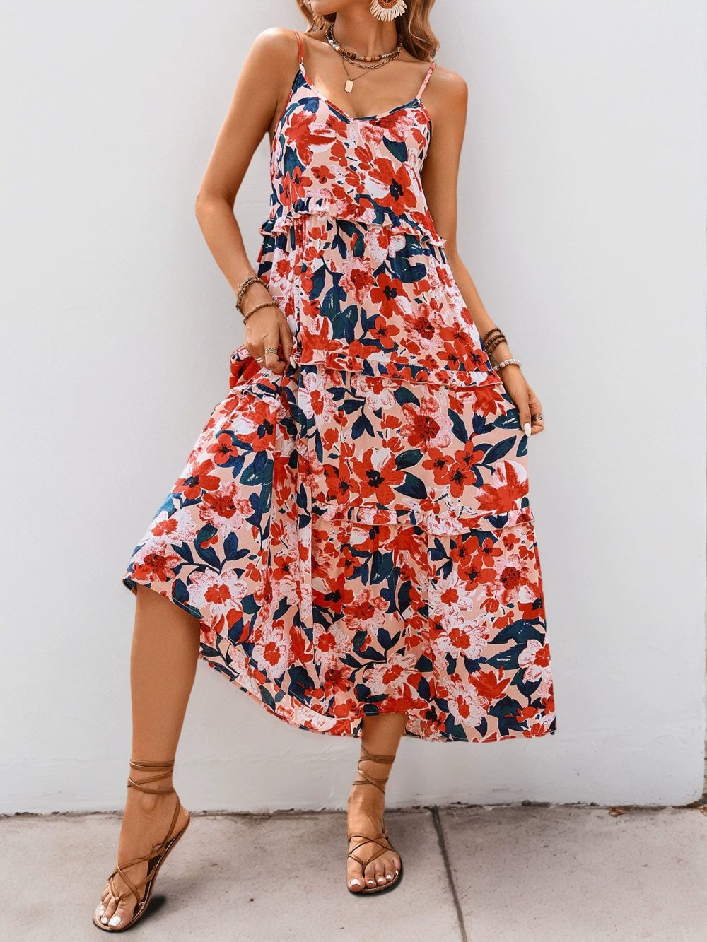 A suspender floral print dress - 图片 3