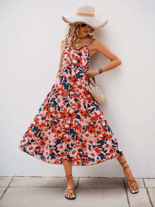 A suspender floral print dress