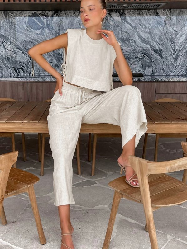 Cotton and linen vest and pants two-piece set