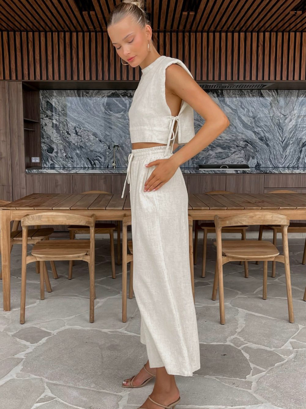 Cotton and linen vest and pants two-piece set - 图片 2