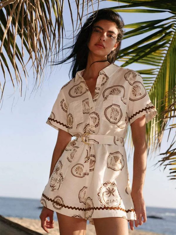 Linen printed jumpsuit, vacation style