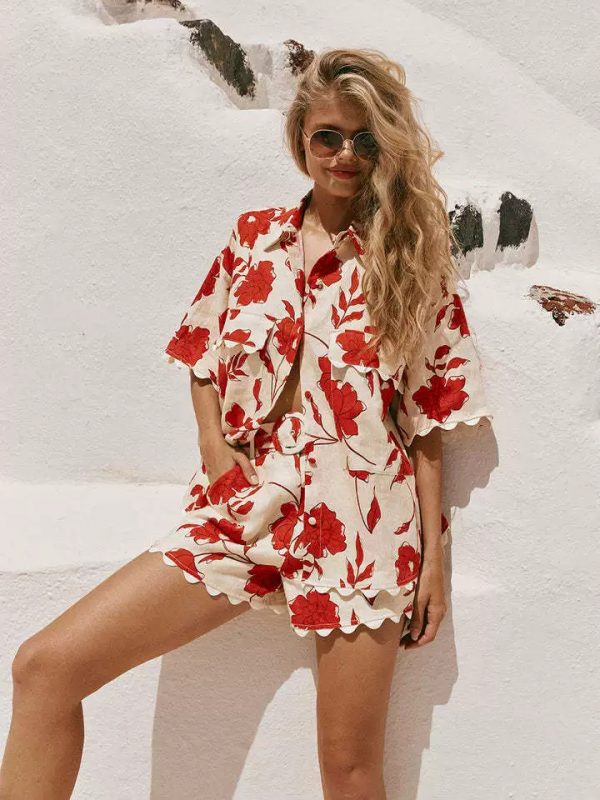 Linen print two-piece set