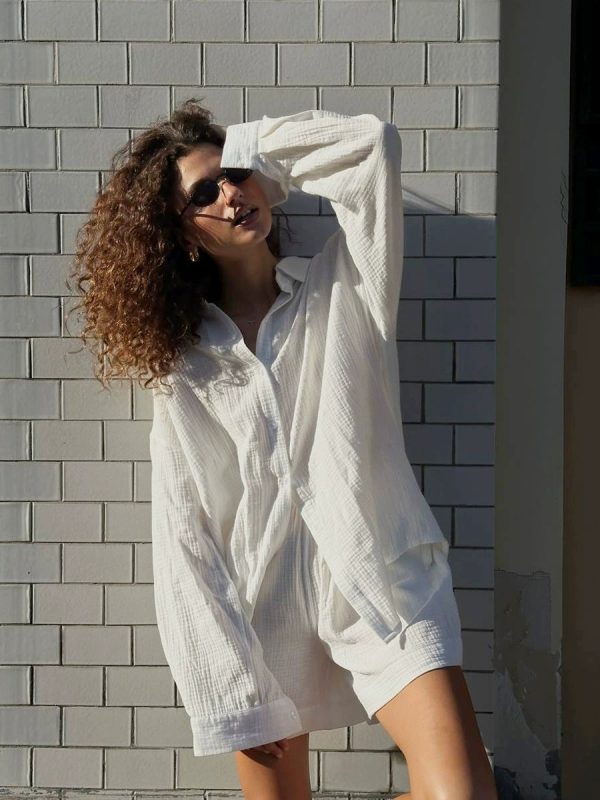 Simple style long sleeved shorts two-piece set