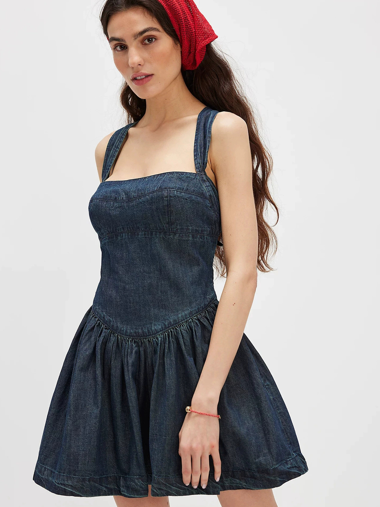 High waisted denim dress
