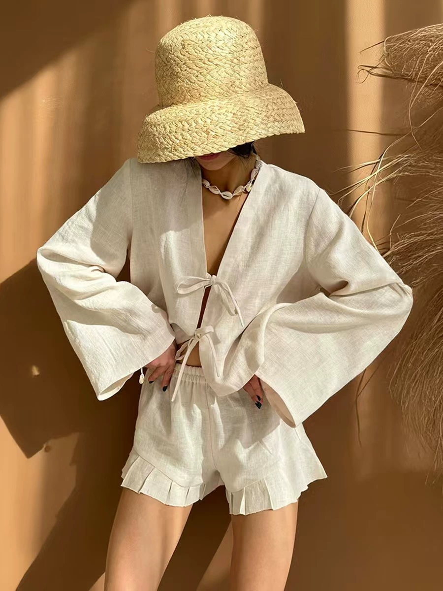 Summer cotton short sleeved shorts two-piece set